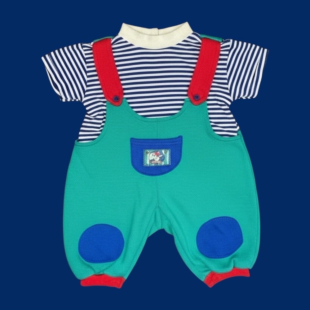 Striped Baby Romper with Red Straps